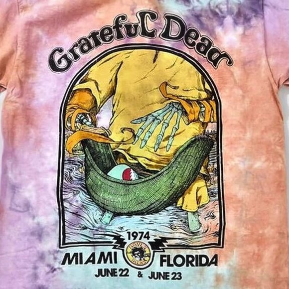 Grateful Dead Miami 1974 Tie Dye metal rock Official T-Shirt S/M fits M NWT - Picture 2 of 3